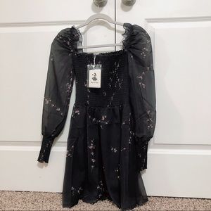 Square-neck floral Long-sleeve A-line Dress
